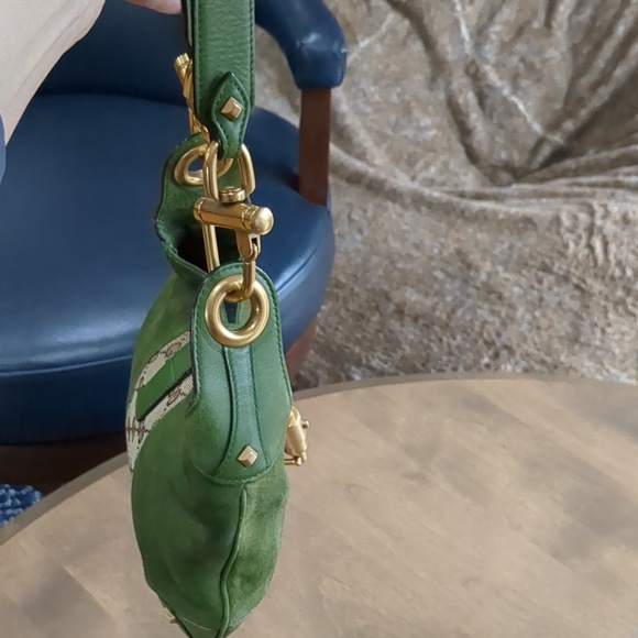 Gucci Olive Suede Shoulder Bag with GG Detail and Gold Hardware VINTAGE JACKIE - Picture 13 of 16